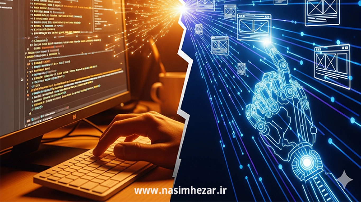 طراحی سایت با هوش مصنوعی یا طراحی انسانی؟ بررسی کامل + رویکرد اختصاصی نسیم‌هزار